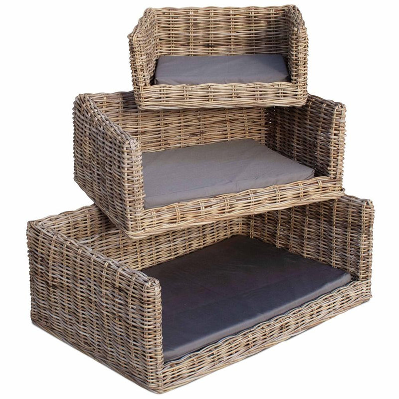 The Willow Basket Luxury Rectangular Rattan Dog Sofa Bed
