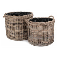 The Willow Basket Rope Handled Rattan Round Planter with Plastic Lining