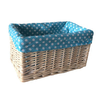 Blue Spotty Lined Wicker Storage Basket