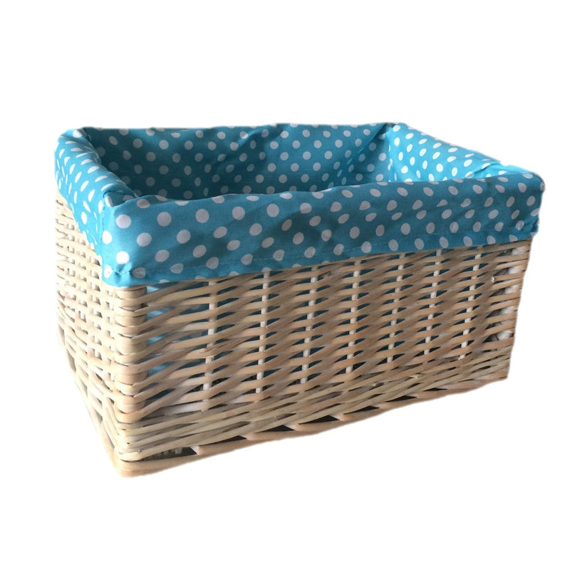 Blue Spotty Lined Wicker Storage Basket