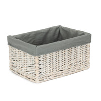 White Wash Grey Lined Open Storage Basket