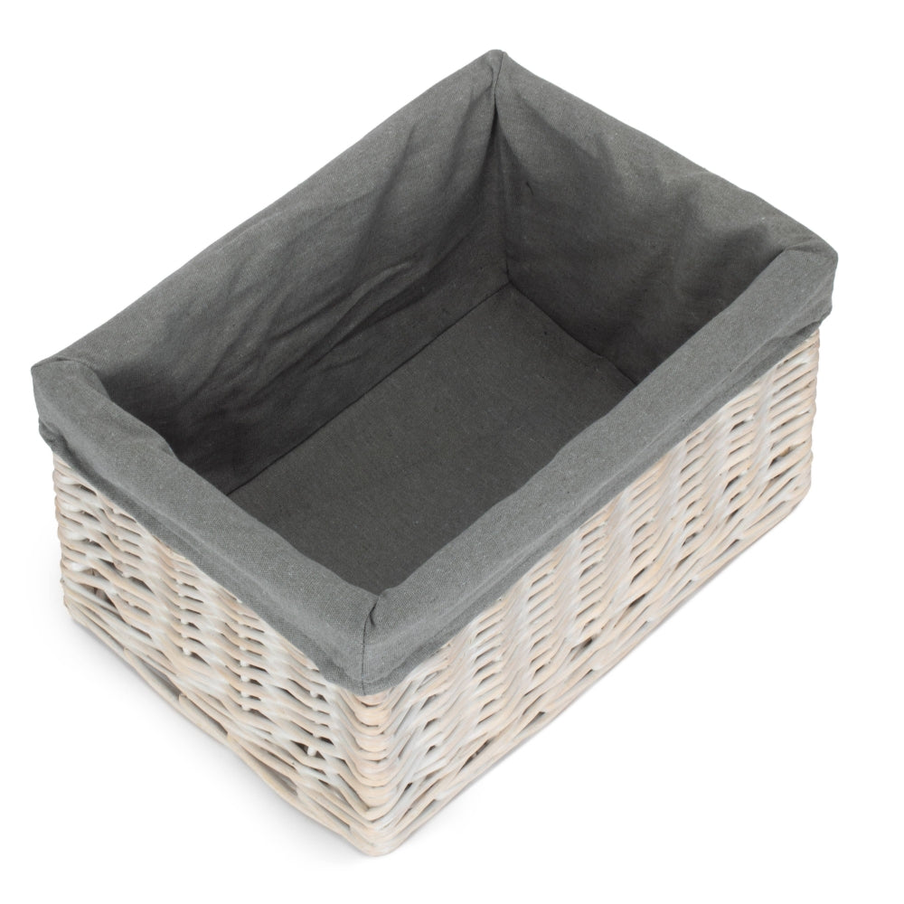 White Wash Grey Lined Open Storage Basket