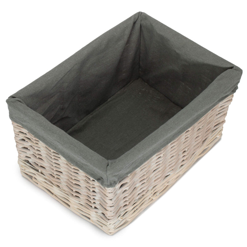 White Wash Grey Lined Open Storage Basket
