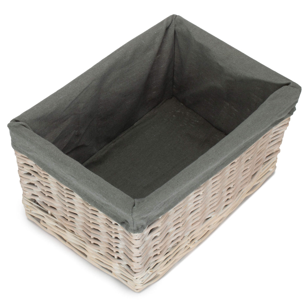 The Willow Basket White Wash Grey Lined Open Storage Basket