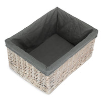 The Willow Basket White Wash Grey Lined Open Storage Basket