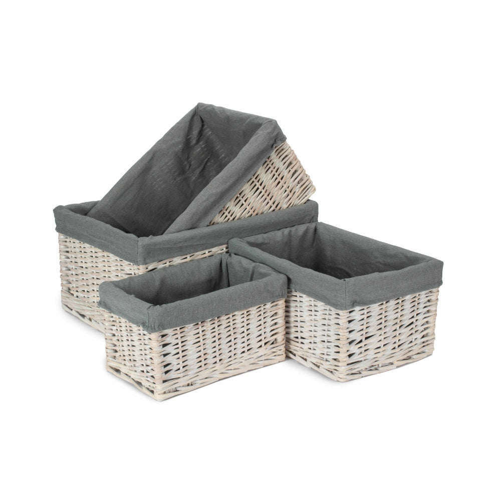 The Willow Basket White Wash Grey Lined Open Storage Basket