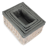 The Willow Basket White Wash Grey Lined Open Storage Basket