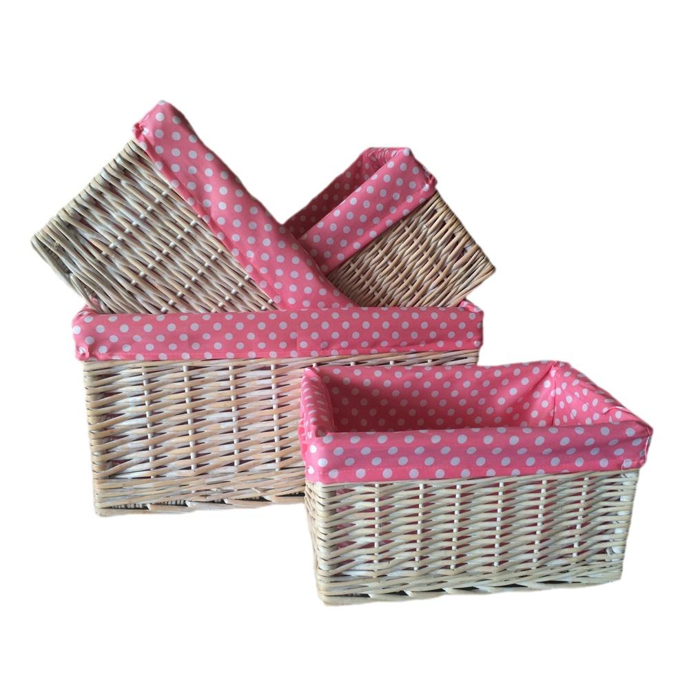 The Willow Basket Pink Spotty Lined Storage Basket