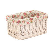 The Willow Basket White Wash Garden Rose Lined Storage Basket
