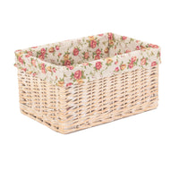 The Willow Basket White Wash Garden Rose Lined Storage Basket