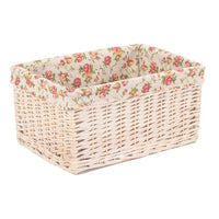 The Willow Basket White Wash Garden Rose Lined Storage Basket