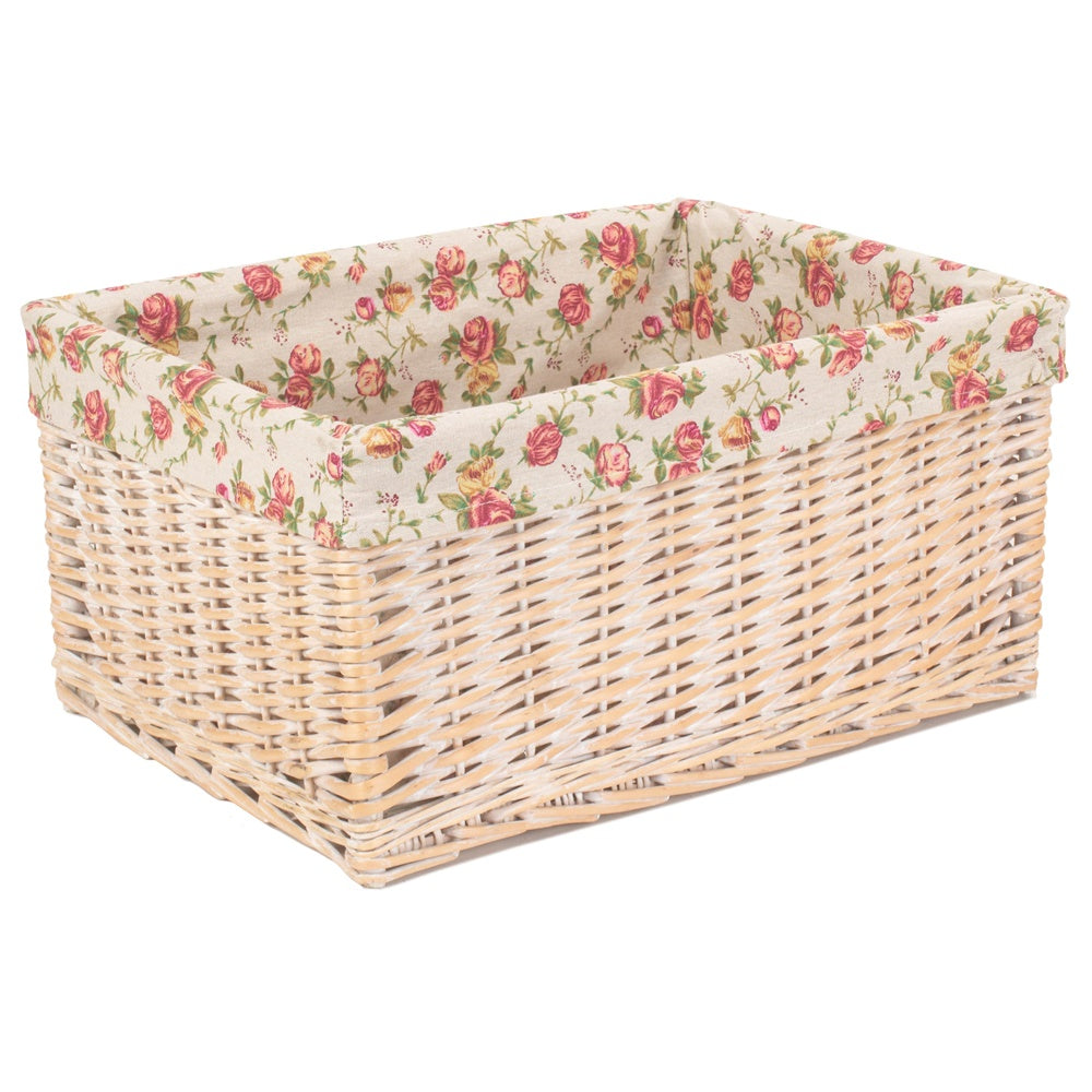 White Wash Garden Rose Lined Storage Basket