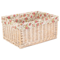 White Wash Garden Rose Lined Storage Basket