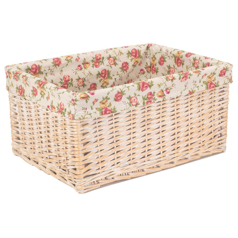 The Willow Basket White Wash Garden Rose Lined Storage Basket