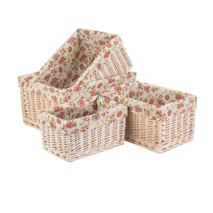 White Wash Garden Rose Lined Storage Basket