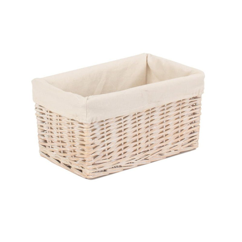 White Lined Storage Wicker Basket