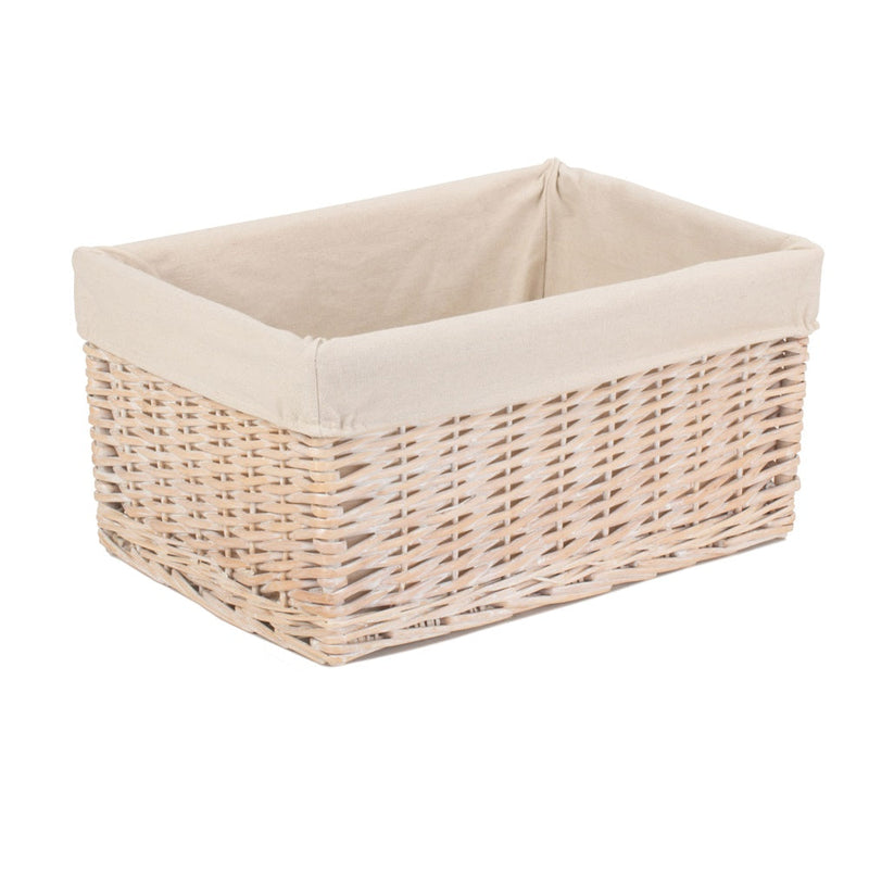 White Lined Storage Wicker Basket