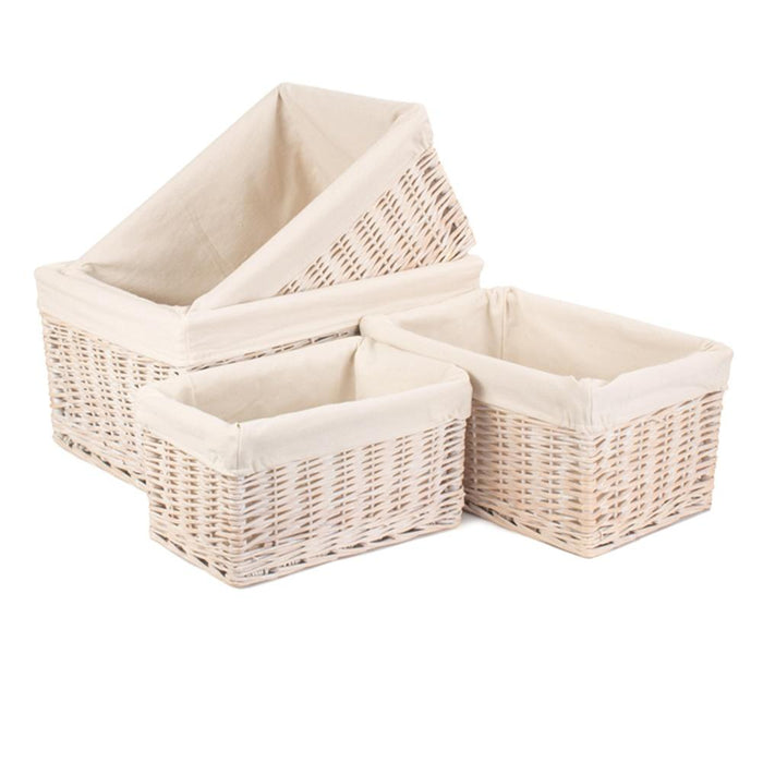 White Lined Storage Wicker Basket