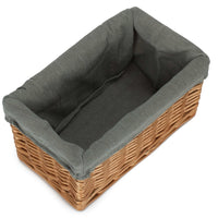 The Willow Basket Double Steamed Grey Cotton Lined Willow Storage Baskets