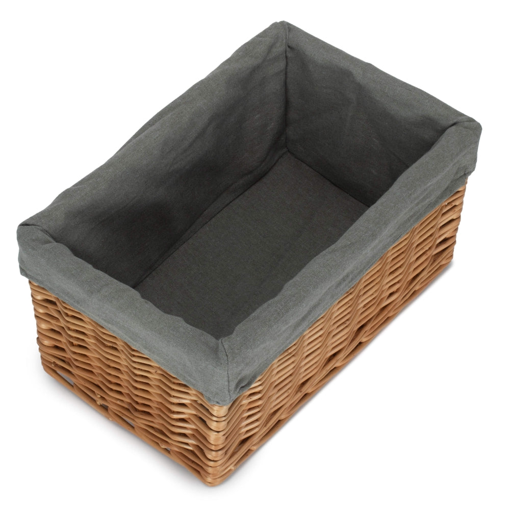 Double Steamed Grey Cotton Lined Willow Storage Baskets