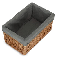 Double Steamed Grey Cotton Lined Willow Storage Baskets