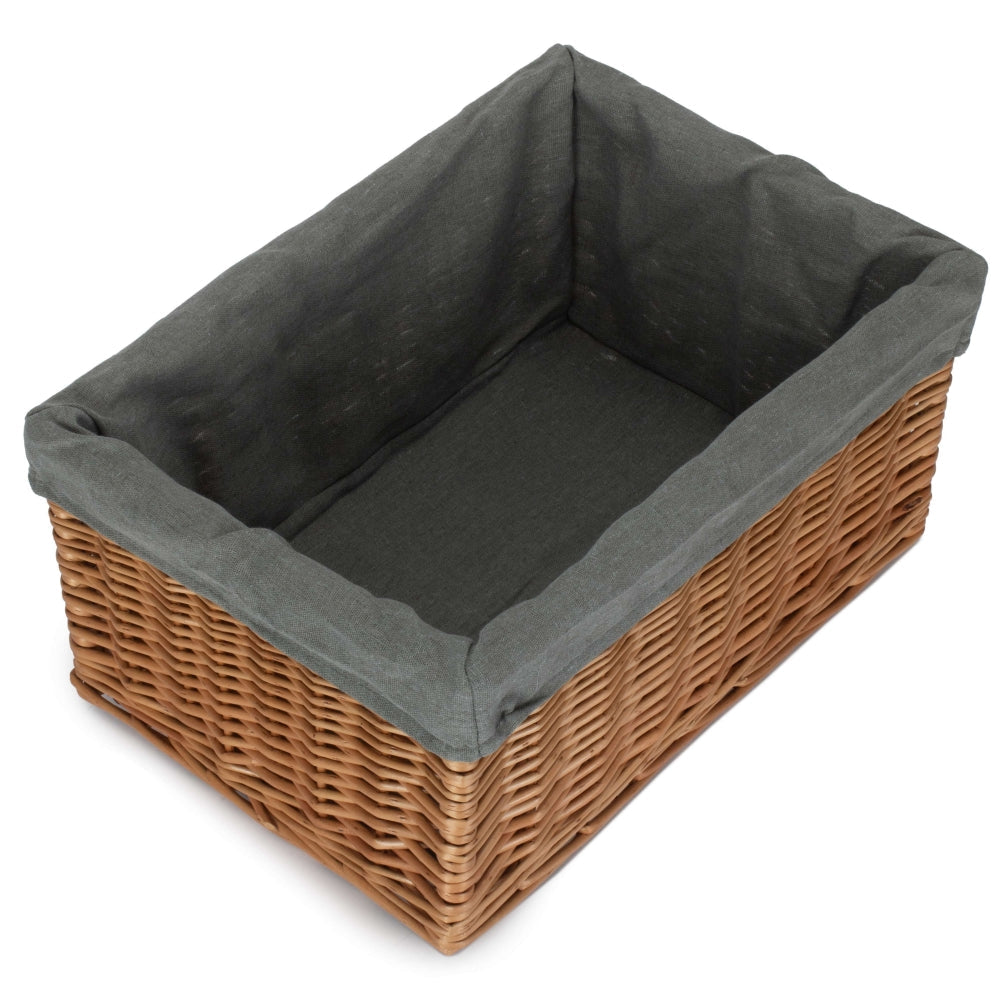 Double Steamed Grey Cotton Lined Willow Storage Baskets