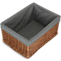 The Willow Basket Double Steamed Grey Cotton Lined Willow Storage Baskets