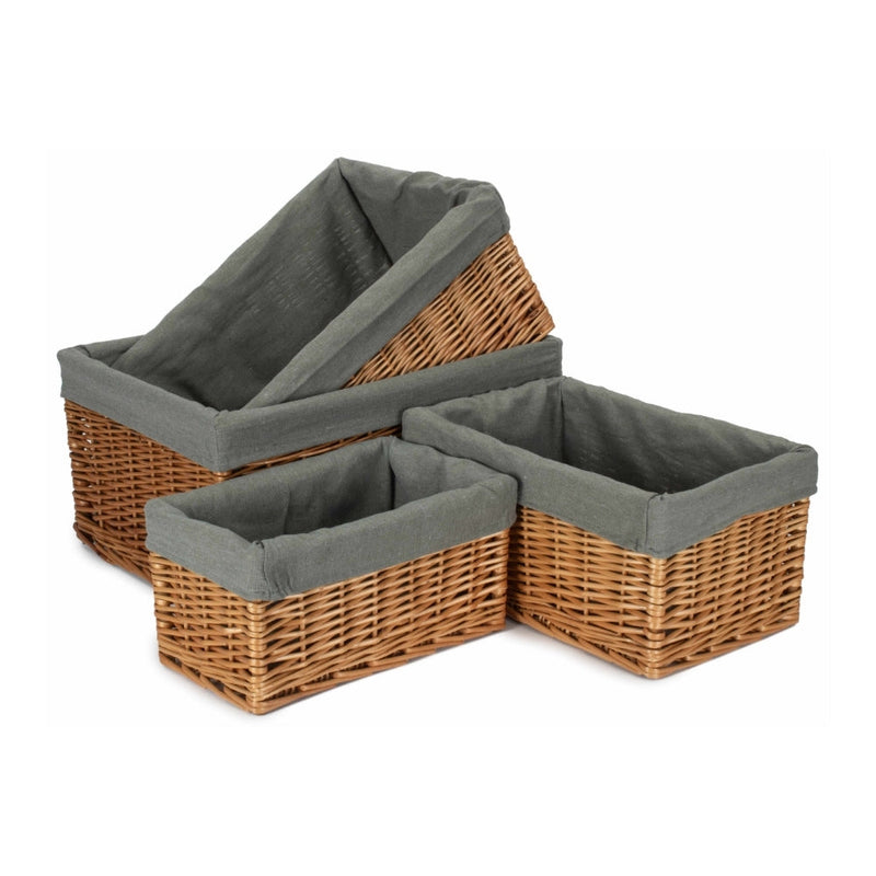 Double Steamed Grey Cotton Lined Willow Storage Baskets