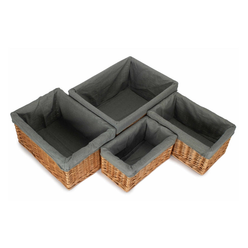 The Willow Basket Double Steamed Grey Cotton Lined Willow Storage Baskets