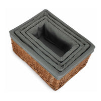 The Willow Basket Double Steamed Grey Cotton Lined Willow Storage Baskets