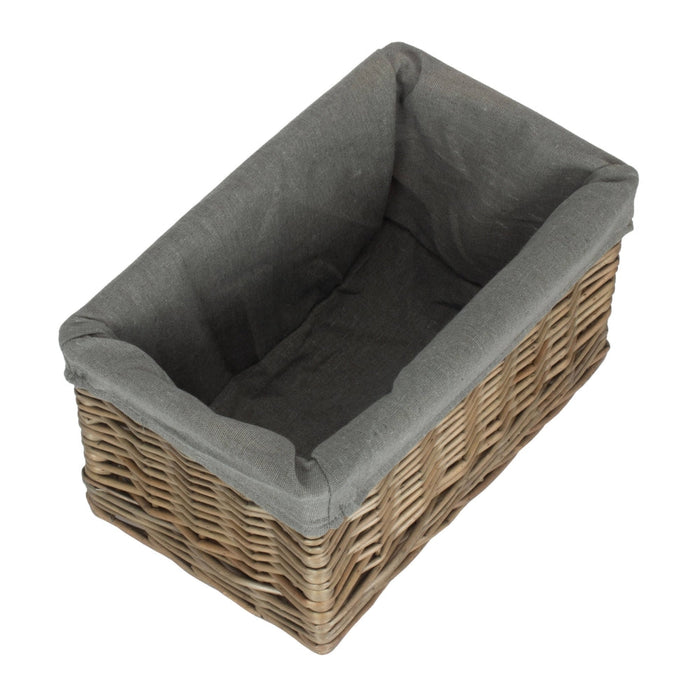 The Willow Basket Antique Wash Grey Cotton Grey Lined Willow Storage Baskets