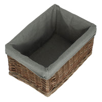 The Willow Basket Antique Wash Grey Cotton Grey Lined Willow Storage Baskets