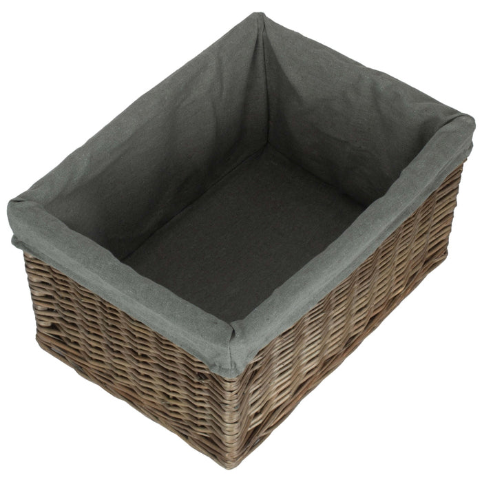 The Willow Basket Antique Wash Grey Cotton Grey Lined Willow Storage Baskets