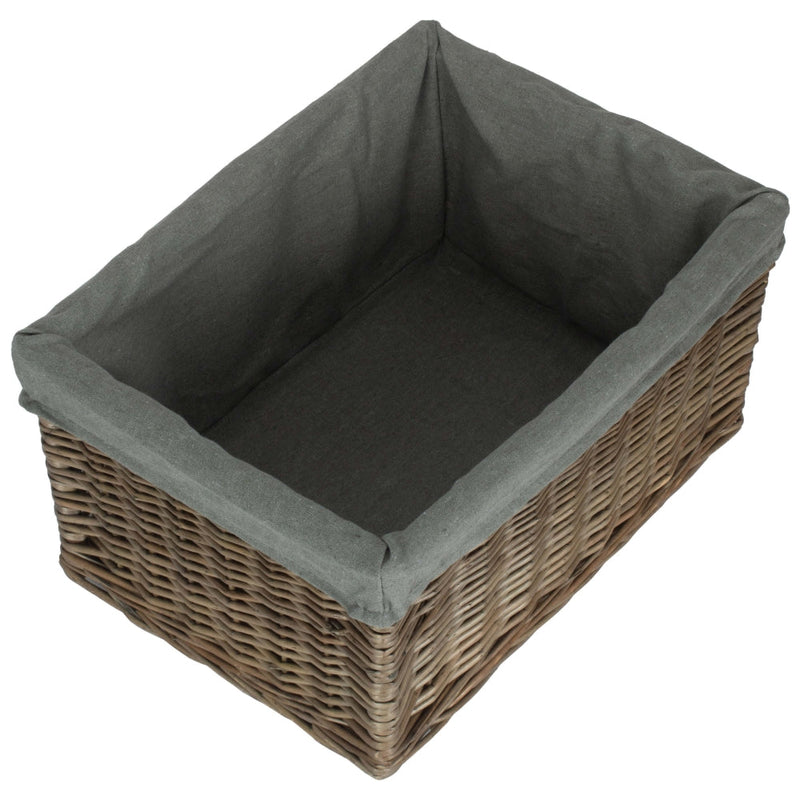 The Willow Basket Antique Wash Grey Cotton Grey Lined Willow Storage Baskets