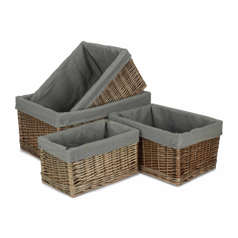 The Willow Basket Antique Wash Grey Cotton Grey Lined Willow Storage Baskets