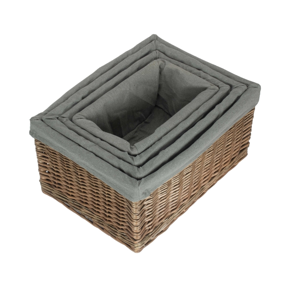Antique Wash Grey Cotton Grey Lined Willow Storage Baskets