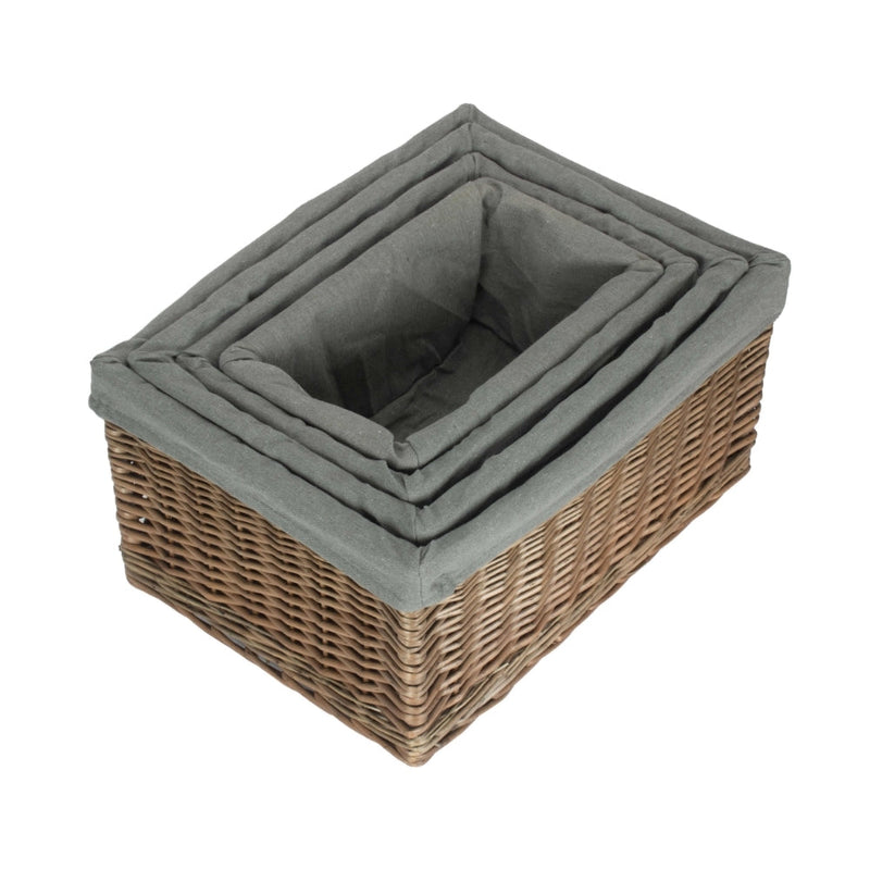 The Willow Basket Antique Wash Grey Cotton Grey Lined Willow Storage Baskets