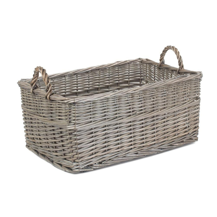 The Willow Basket Shallow Antique Wash Storage Wicker Basket