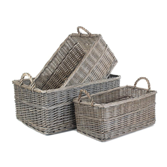 The Willow Basket Shallow Antique Wash Storage Wicker Basket