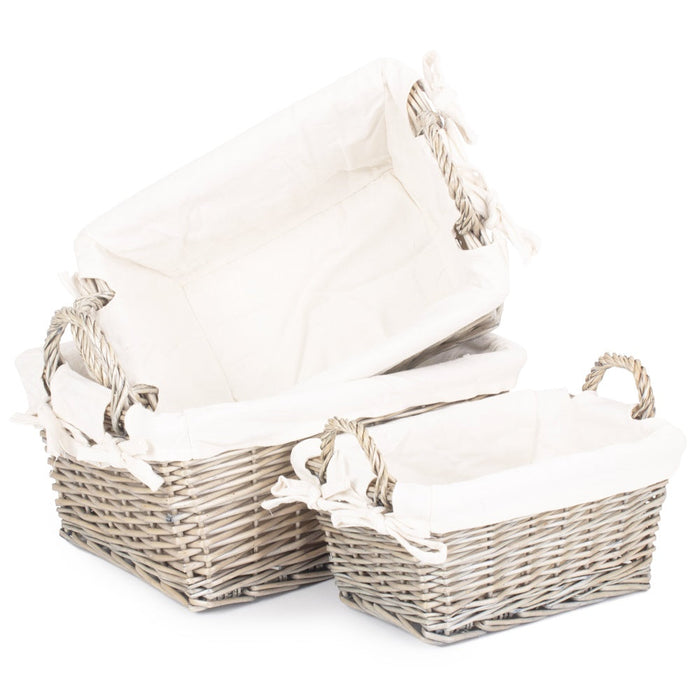 The Willow Basket Antique Wash Wicker Handled Lined Storage Basket
