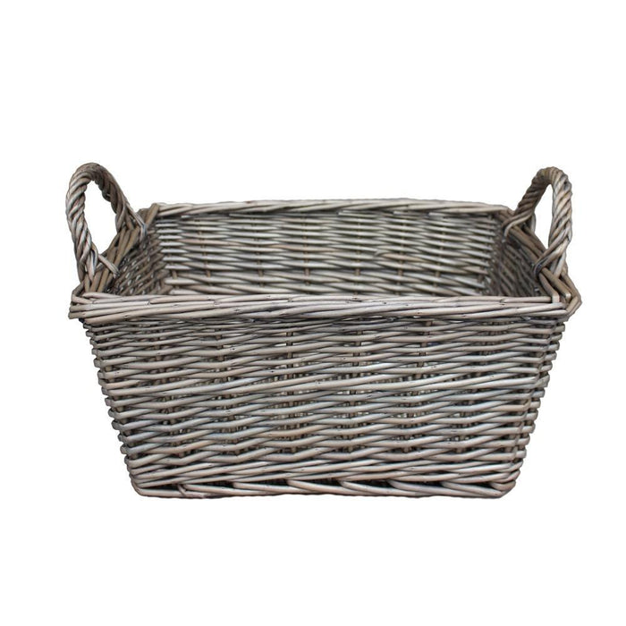 The Willow Basket Wicker Antique Wash Finish Handled Unlined Storage Basket