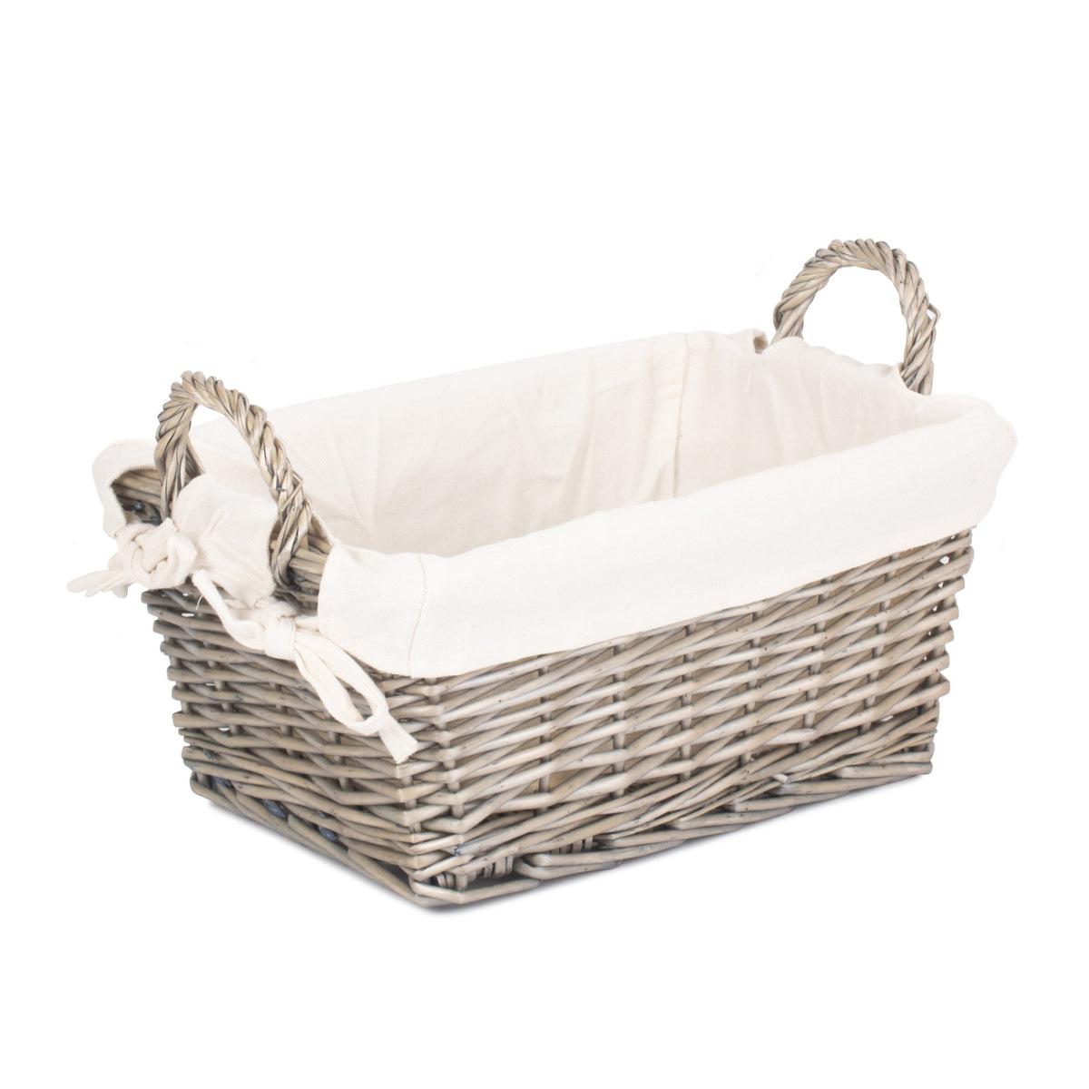 Antique Wash Wicker Handled Lined Storage Basket