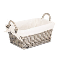 Antique Wash Wicker Handled Lined Storage Basket