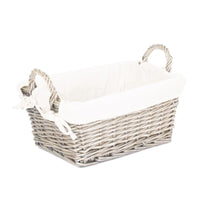 Antique Wash Wicker Handled Lined Storage Basket