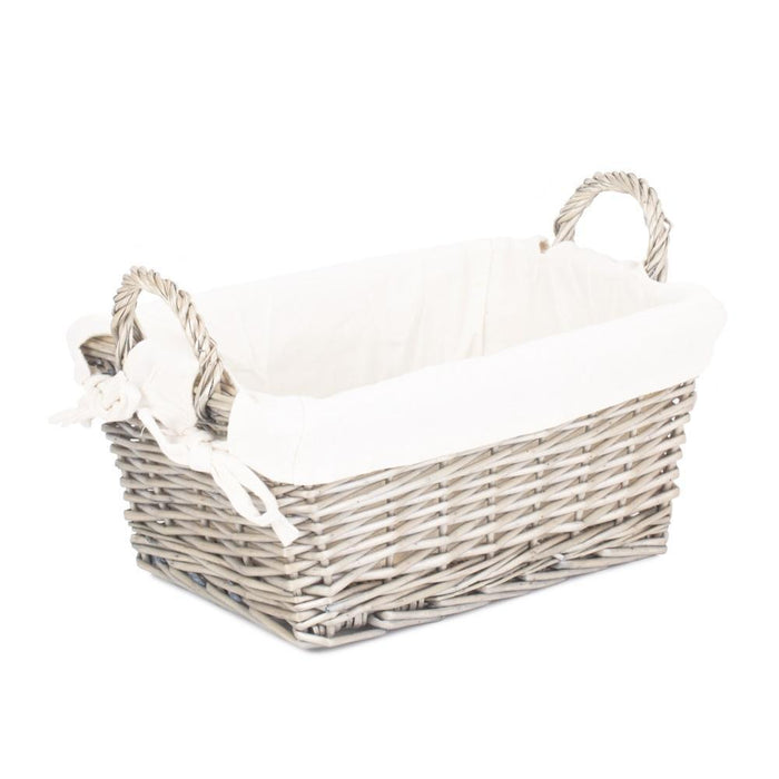 The Willow Basket Antique Wash Wicker Handled Lined Storage Basket