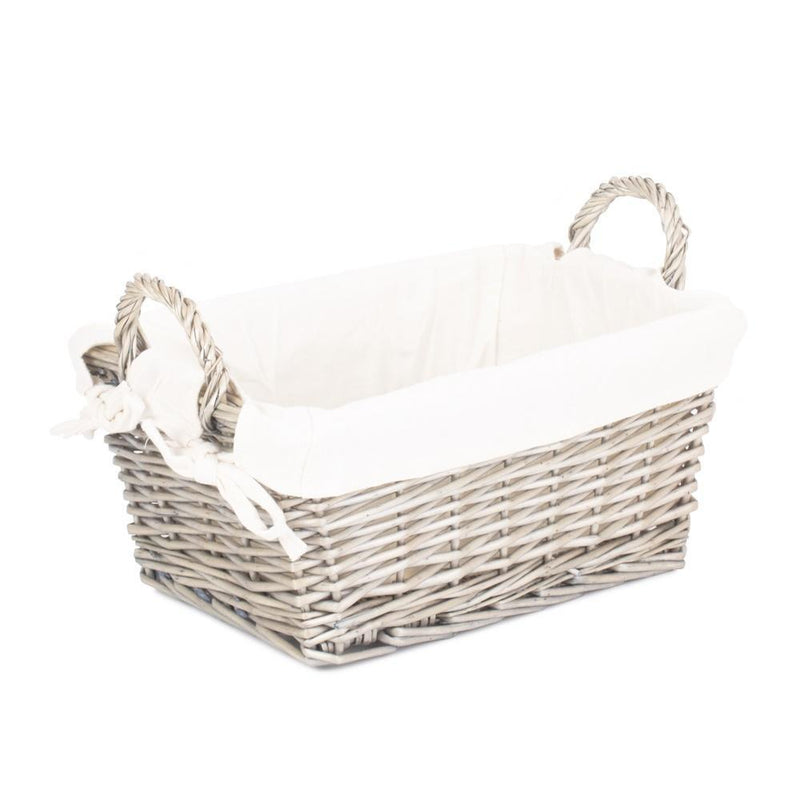 Antique Wash Wicker Handled Lined Storage Basket