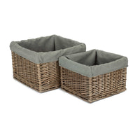 The Willow Basket Small Square Antique Wash Grey Lined Storage Basket