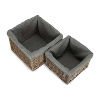 The Willow Basket Small Square Antique Wash Grey Lined Storage Basket
