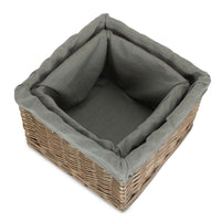 Small Square Antique Wash Grey Lined Storage Basket