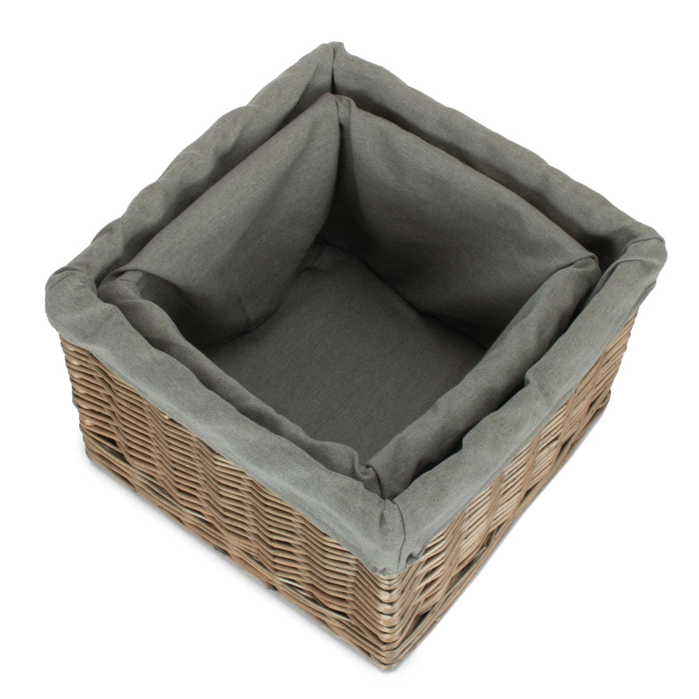 The Willow Basket Small Square Antique Wash Grey Lined Storage Basket